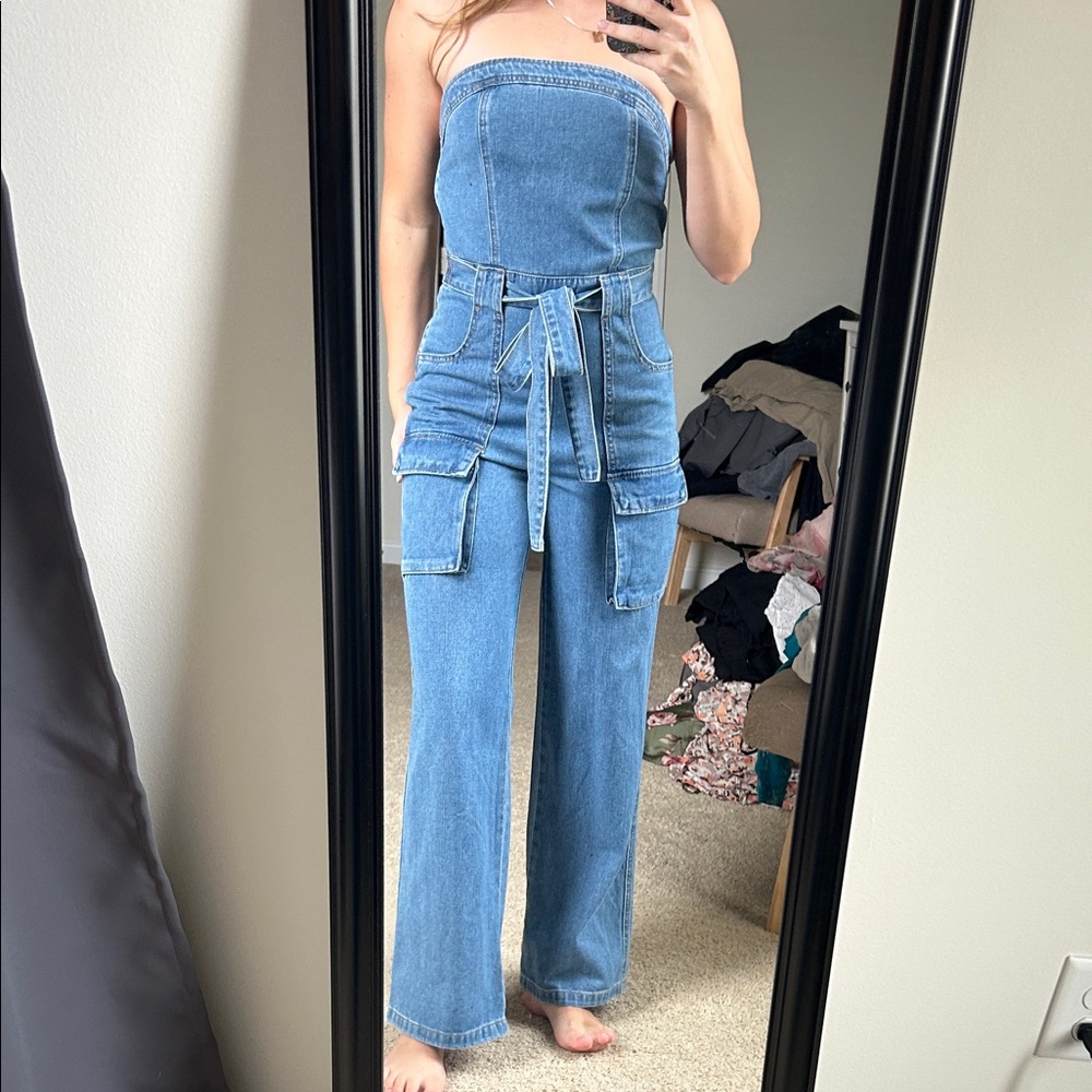 Women's Denim Strapless Jumpsuit